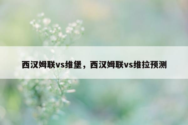 西汉姆联vs维堡，西汉姆联vs维拉预测