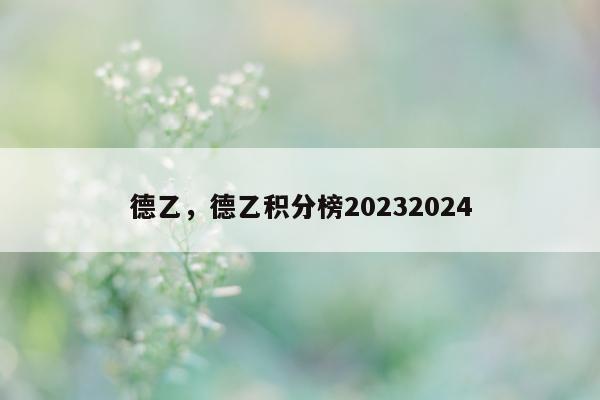 德乙，德乙积分榜20232024